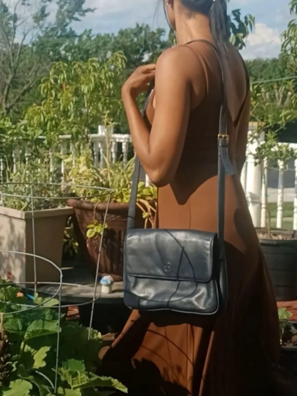 Navy Leather Crossbody Messenger Bag with Adjustable Strap
